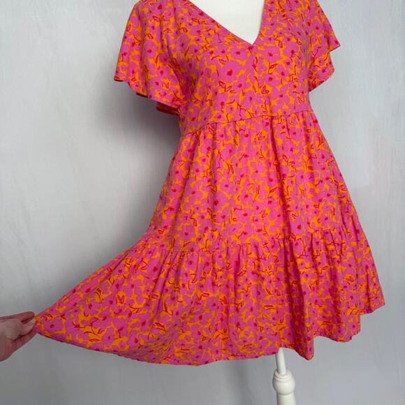 Universal Thread Tiered Linen Blend Floral Babydoll Mini Dress, Size XS - Picture 3 of 8